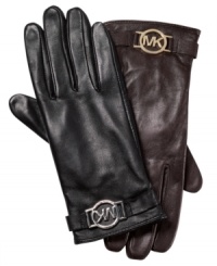 Add signature style to your everyday accessorizing with these buttery-soft leather gloves from MICHAEL Michael Kors, featuring the iconic MK logo at the cuff. Cozy fleece lining ensures hands stay toasty and warm all winter long.