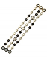 Everyday elegance from Anne Klein. Three rows of glass pearls and jet plastic beads captivate on this lovely bracelet. Finished with a magnetic closure. Crafted in gold tone mixed metal. Approximate length: 8-1/2 inches.