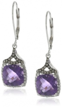 Badgley Mischka Fine Jewelry Sterling Silver White and Champagne Diamonds Large Cushion Cut Amethyst Earrings