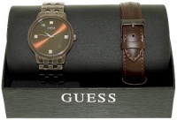 Guess Watch Set, Men's Diamond Accent Interchangeable Brown Ion-plated Stainless Steel Bracelet and Brown Leather Strap U0101G1