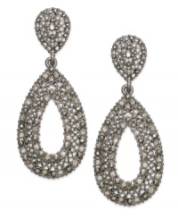 Intricate beauties, from Charter Club. These drop earrings are designed in a teardrop silhouette with cut-out detail and crystal accents. Crafted in imitation rhodium-plated mixed metal. Approximate drop: 2 inches.