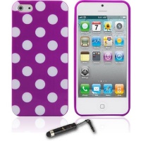 iPhone 5 Polka Dot Flex Gel Case Purple / White, Universal Touch Screen Stylus Pen