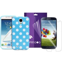 Fosmon 2 in 1 Bundle for Samsung Galaxy S4 IV / I9500 - 1x Fosmon DURA Series SLIM-Fit Case Polka Dot Skin Cover (Blue) - 1x Fosmon Crystal Clear Screen Protector Shield