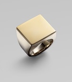 From the Nile Collection. Utterly simple and utterly stunning, a sleek square bezel with a goldplated finish tops a wide, smooth band of brushed sterling silver.Sterling silverGoldplatedAbout ¾ squareImported