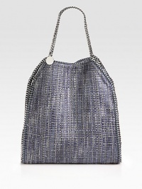 Polished chains edge this stash-it-all essential crafted from woven metallic boucle.Double shoulder straps, 8½ dropMagnetic snap closureOne inside zip pocketOne inside open pocketOne detachable zip pouchFully lined17W X 16½H X 4½DMade in Italy