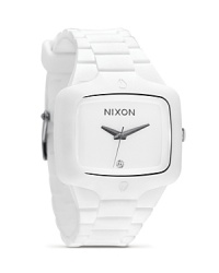 Nixon's rubber flex watch is well-equipped for your adventures. The white dial is sharp and masculine while the flexible strap keeps it sporty.