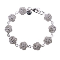 Rose Charms Sterling Silver Plated Chain Bracelet 7.5