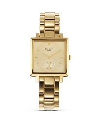 Get in a kate spade new york state of mind with this square-faced watch. Crafted of gold-plated metal and accented by classic link bracelet, it's always fashionably on time.