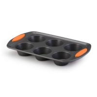 Rachael Ray Oven Lovin' Cups Nonstick Bakeware 6-Cup Muffin and Cupcake Pan, Orange Grip