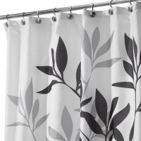 InterDesign Fabric Shower Curtain, Gray Leaves, 72 Inches X 72 Inches