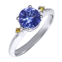 1.00 Ct Tanzanite & Canary Diamond .925 Silver Ring 6MM