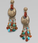 From the Trujillo Collection. Delicate tassels of richly colored and textured beads dangle delightfully from the ear.Turquoise and red agateBronzeLength, about 3Post backMade in USA