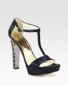 MICHAEL Michael Kors Josie Satin and Rhinestone T-Strap Platform Sandals (Black, 10)