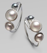 A trio of glistening mabe pearls faceted in sterling silver makes for a classic design. 6mm, 8mm & 10mm mabe pearls Sterling Silver Drop, about 1 Ear wire back Made in Spain 