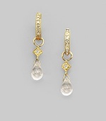 Faceted white topaz teardrops catch and reflect light exquisitely, set in 18k yellow gold with diamond accents. White topaz Diamonds, 0.03 tcw 18k yellow gold Length, about ¾ Spring ring clasp Imported Please note: Earrings sold separately.