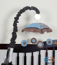 GEENNY Musical Mobile For Boutique Blue Brown Scribble 13 PCS Crib Bedding Set