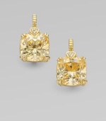 From the Lola Collection. Large cushion-cut canary crystal in 14K gold with diamond heart prongs.Diamonds, 0.05 tcwCanary crystal14K yellow goldDrop, about ¾Imported