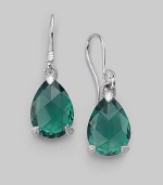 From the La Petite Collection. A brilliantly faceted green quartz teardrop in a three-prong sterling silver setting. Green quartz Sterling silver Length, about 1¼ Width, about ½ French earwires Imported 