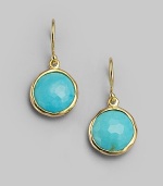 From the Lollipop Collection. Distinctively faceted turquoise drops set in gleaming 18k yellow gold. Turquoise 18k yellow gold Drop, about 1 Diameter, about ½ Ear wire Imported