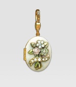 Opal-look CRYSTALLIZED - Swarovski Elements sparkle on this handcrafted, hand-enameled birthstone locket that opens to hold a favorite photo. Crystal Enamel 18k goldplated brass & brass-plated pewter Month indicated on the back Length, about 1¼ Width, about 1 Spring clip clasp Made in USA