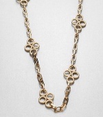 A chain-link necklace with a clever abstract clover design.16K goldplatedLobster clasp closureNecklace length, about 20Made in USA