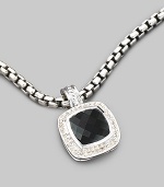 From the Albion Collection. Faceted black onyx, richly framed by pavé diamonds and set in sterling silver. Diamonds, 0.24 tcw Black onyx Sterling silver About ½ square Hinged clip clasp Made in USA Please note: Necklace sold separately.