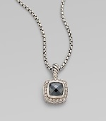 From the Petite Albion Collection. A sleek design with dazzling pavé diamonds surrounding a hematite stone set in sterling silver on a box link chain. HematiteDiamonds, .2 tcwSterling silverLength, about 17Pendant size, about ¼Lobster clasp closureImported 