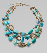 From the Trujillo Collection. A multimedia design combining nuggets and chunks and richly textured beads into a fabulous statement necklace.Turquoise and chalcedonyBronzeLength, about 19-22½ (adjustable)Hook claspMade in USA