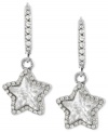 Star power. Betsey Johnson shines bright with this pair of drop earrings, crafted from silver-tone mixed metal with glass pave crystal accents for added luster. Approximate drop: 1-1/4 inches.