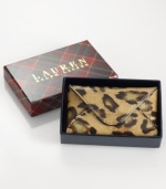 Get spotted with this posh leopard-print card case from Lauren Ralph Lauren. Luxe patent leather is elegantly adorned with signature detailing and accent stitching, for an exotic look with some bite. Presented in a signature gift box.