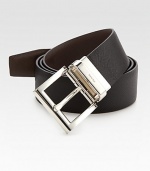 Textured saffiano leather with logo engraved metal buckle.LeatherAbout 1¼Made in Italy