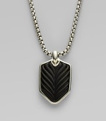 A cool and casual touch features a sterling silver dogtag-style pendant lined in chevron-textured onyx. From the Chevron Collection Black onyx Sterling silver Pendant, about 1 long Chain length, about 22 Lobster clasp Imported 