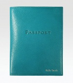 Essential for the world traveler, this soft cover is crafted of hand-stained Italian leather. About 4 X 6 Made in USAFOR PERSONALIZATIONSelect a color and quantity, then scroll down and click on PERSONALIZE & ADD TO BAG to choose and preview your personalization options. Please allow 1 week for delivery.