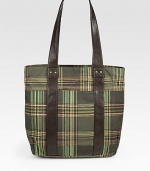 Perfectly sized carryall roomy enough to tote all of your essentials, in plaid-printed vegan leather.Zip closureDouble top handlesInterior zip pocketFully linedPolyurethane13W x 14H x 5DImported