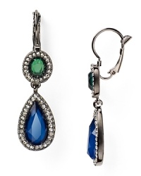 ABS by Allen Schwartz captures this season's opulent mood with these teardrop earrings, which glimmer with richly hued stones in hematite settings.