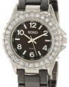 XOXO Women's XO2006 Swarovski Crystal Accented Silver-Tone Black Ceramic Bracelet Watch