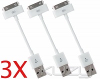 (3 Cables) - Apple Sync USB Data Cable Charge for iPhone 4, 4S, 3 & iPod & iPad 2, The New iPad - SMALL (3.5-Inch Only) White High Quality