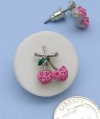 Small Silver Plated Juicy Pink Crystal Cherry Charm Stud Earrings