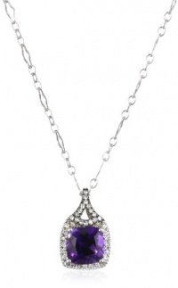 Badgley Mischka Fine Jewelry White and Champagne Diamonds Cushion Cut Amethyst Pendant Necklace