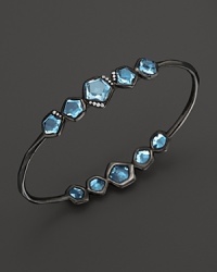 Ippolita Wicked Black Rhodium Sterling Silver 10-Stone Bangle in Blue Topaz with Diamonds