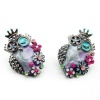 DaisyJewel Earrings Glossy Gunmetal & Lilac Springtime Steampunk Flower Bouquet of Owls in Full Bloom - Skin-Safe - Betsey Johnson Style Inspired - Pearlized Cool Spring & Summer Colors Compliment Each Other in Swirly Enamel and Crystal Encrusted Flowers 