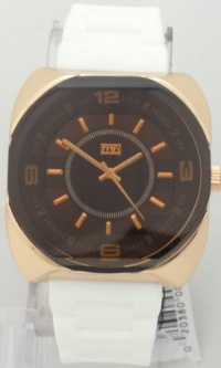 Mark Naimer XL Rose Gold Case Brown Crystal Men's watch White Silicon Rubber Band