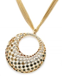 Going global. INC International Concepts brings together a wide range of accents for this lovely necklace. Crafted from 12k gold-plated mixed metal, it features a pendant with an array of glass embellishments. Approximate length: 18 inches + 2 inch extender. Approximate drop: 2-1/2 inches.