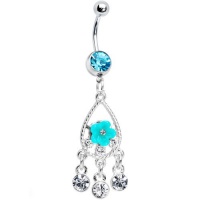 Floral Aqua Teardrop Chandelier Belly Ring