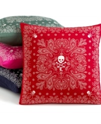 Renegade style rules with Lauren Ralph Lauren's University Bandana decorative pillow, boasting a skull-and-crossbones design at center.