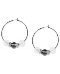 Added attractions. This pair of hoop earrings from Kenneth Cole New York is crafted from hematite-tone mixed metal with glass opal and silver-tone beads, as well as crystal accents, for a stylish touch. Approximate diameter: 1-3/4 inches. Approximate drop: 1-3/4 inches.