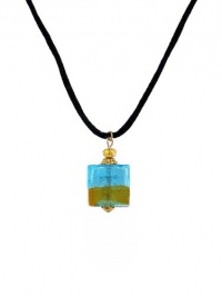 Necklace - N167 - Murano Glass & Fire Polished Glass Style - Square Shape ~ Aqua & Gold