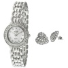 Peugeot Women's 668 Silver-tone Watch Crystal Accented Earing & Watch Gift Set