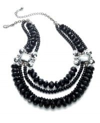 Jet black beads spice up your day-to-day look. With layers of plastic beads, this Bar III necklace ties it all together with acrylic crystal stones. Crafted in hematite tone mixed metal. Approximate length: 18 inches + 4-inch extender.