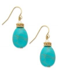 Turquoise color never fails to brighten an outfit. These drop earrings from Lauren Ralph Lauren offer sweet style with reconstituted turquoise beads. Crafted in 14k gold-plated mixed metal. Approximate drop: 1 inch.